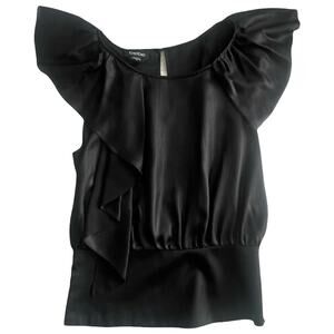 Y2K Bebe Black Sheer Ruffle Flutter Sleeve Blouse S/P